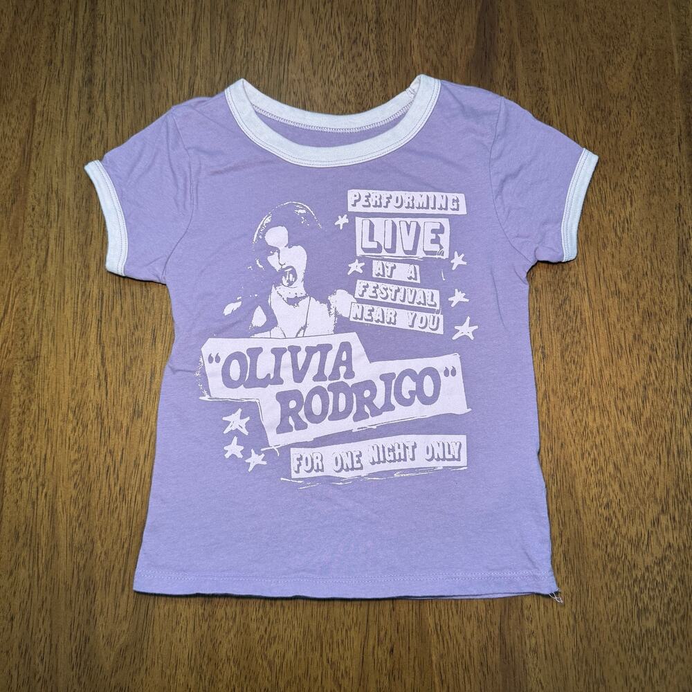 Old Navy Olivia Rodrigo Girls M 8 Purple Ringer Graphic T Shirt Y2K Pop Music